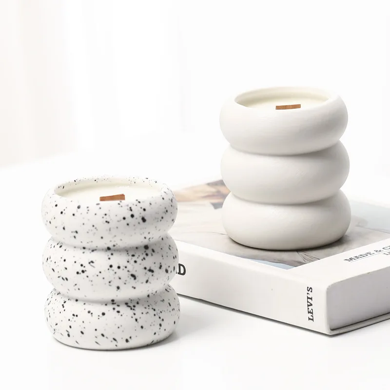 250ml 8oz Wholesale Custom Empty Nordic Modern Matte White Marble Donut Circle Tire Design Ceramic Candle Jar Vessel