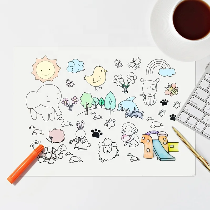 silicone  mat for lunch dinner hot pot cup anti-slip Baby kid place mat cartoon colorful