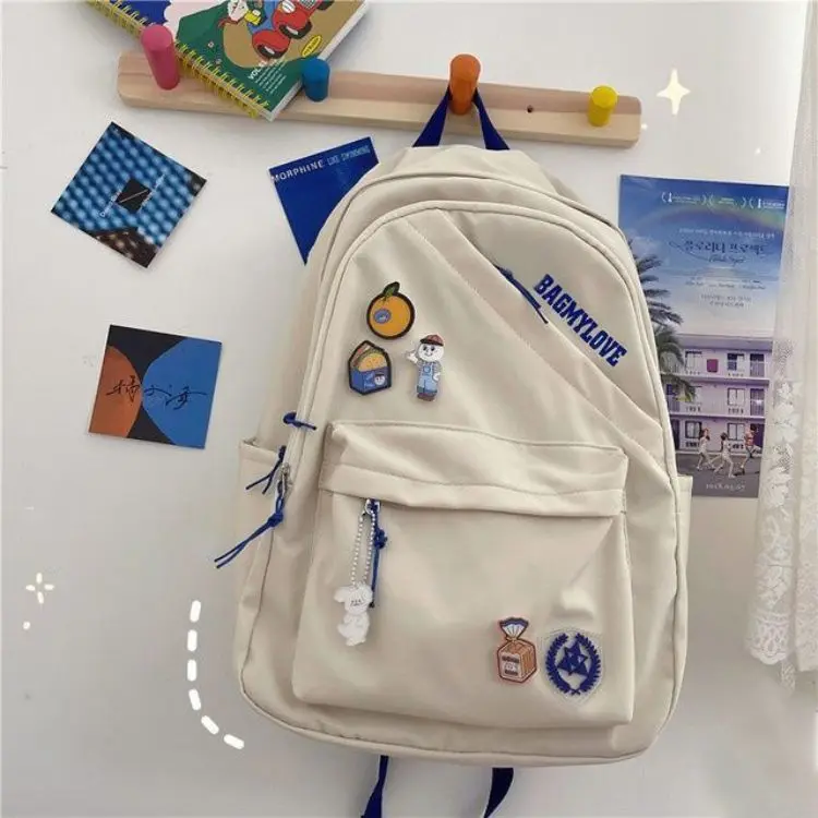 manufacture custom beige printed personalized brand oxford back pack bag cheap school book backpack with logo for teenage