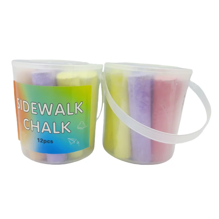 Customised Washable Sidewalk chalk pack in Storage Bucket 12pcs Colorful Outdoor Chalk Bag Large for school chalk packing box