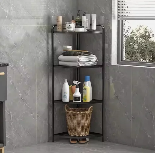 Wholesale Inventory Multi-Tier Foldable Fan-Shaped Corner Storage Shelf 4 Layer Fanshaped Folding Kitchen Shelving Bathroom Rack