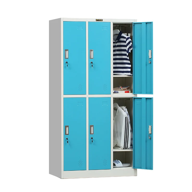 6 door sky blue  with key lock metal lockers gym locker