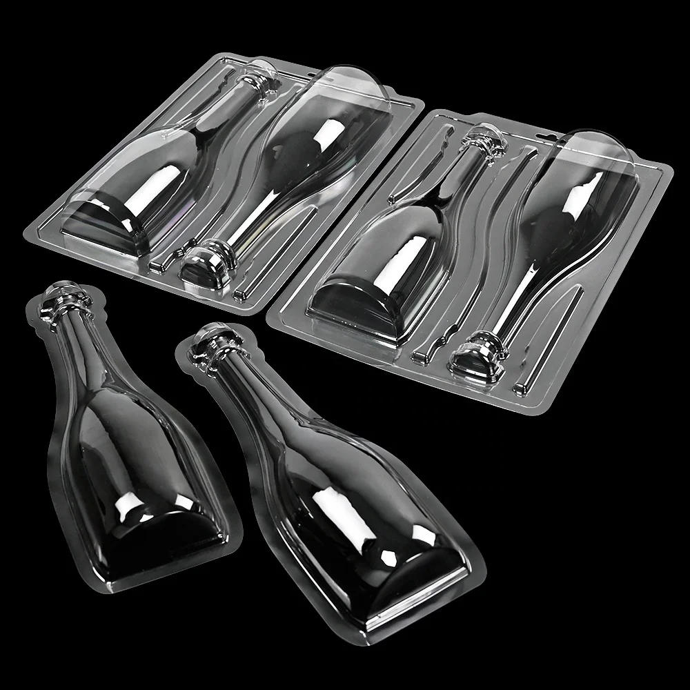 XJH 4-piece Champagne Beer Wine Bottle Chocolate Candy Baking Pastry Cake Decorating Tools Custom Clear Plastic Chocolate Mold