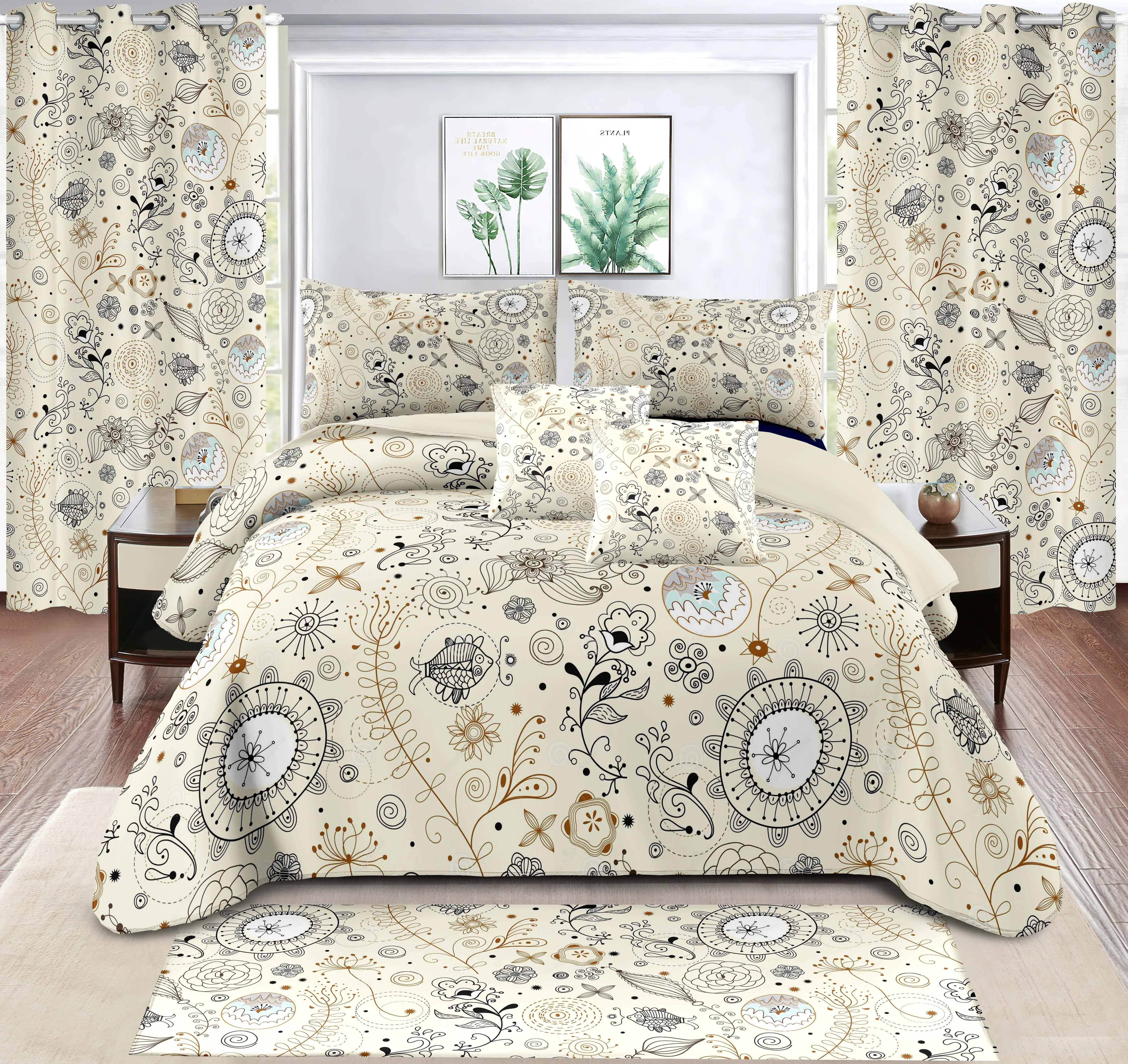 luxury embroidery printing modern style bed bedsheet comforter duvet cover curtain bedding set