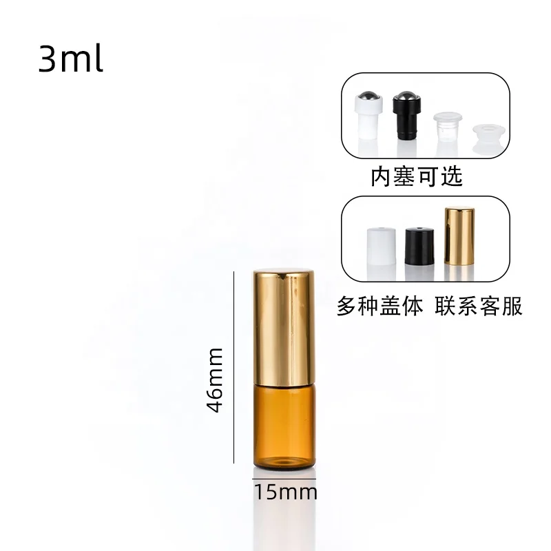 Hotsale 10ml Slim Roll On Glass Perfume Bottle 1ml 2ml 3ml 5ml 10ml Amber Glass Roll On Bottle With Gold Aluminum Cap