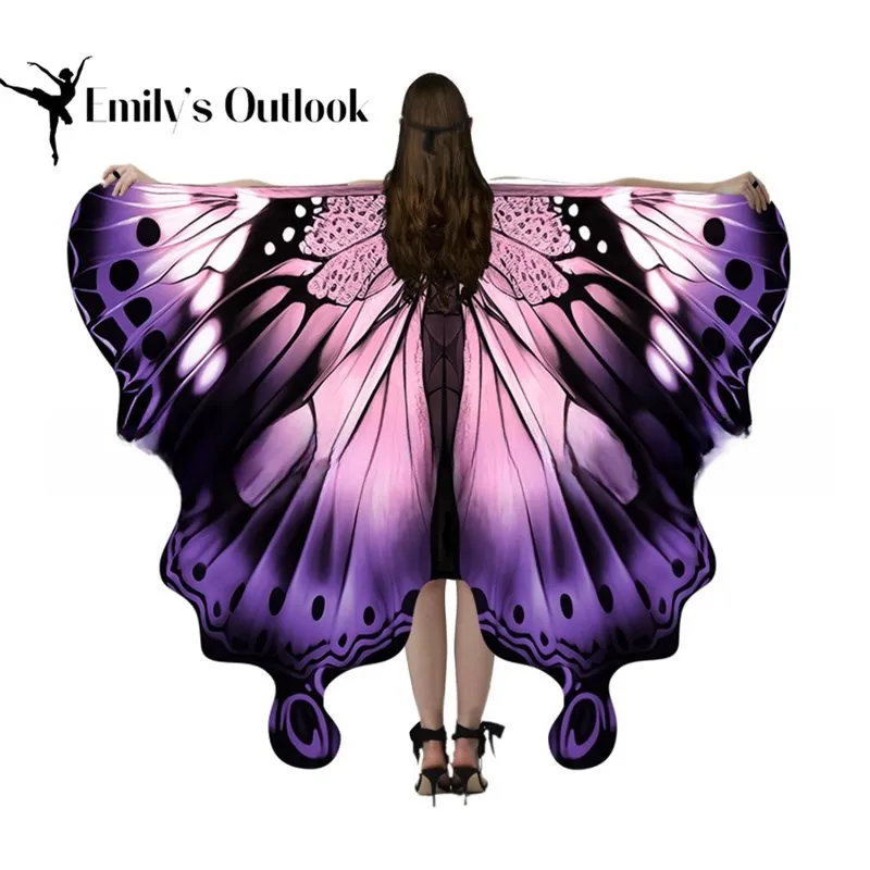 Professional Halloween Butterfly Wings Costume for Women Adult Pink Purple One Side Print Soft Beach Wrap Scarf Stage Rave Show