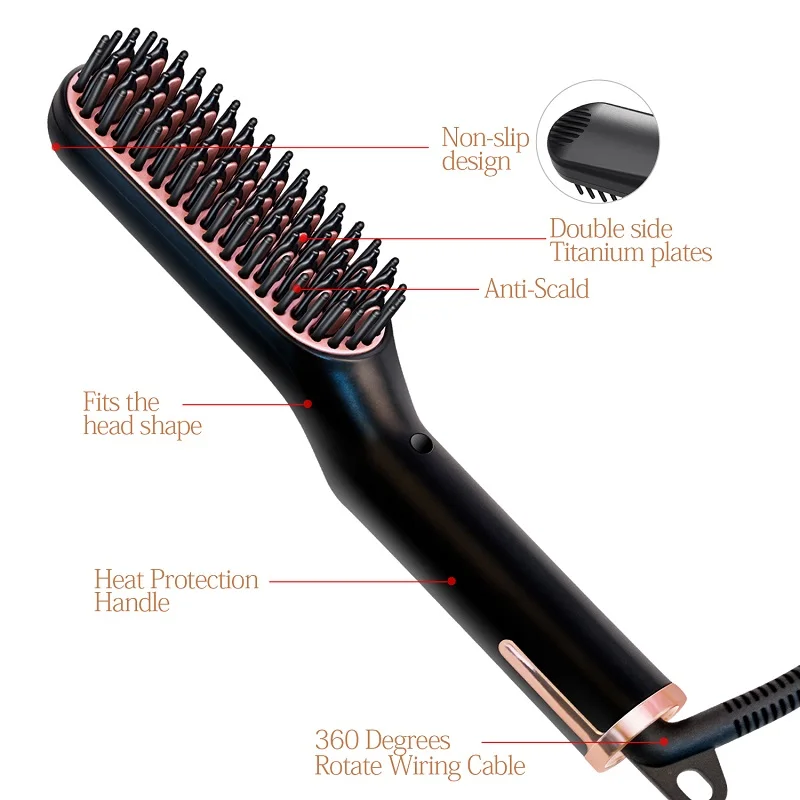 Ready to Ship Electric Ceramic Beard Straightening Brush Comb Iron Hair Straightener for Men