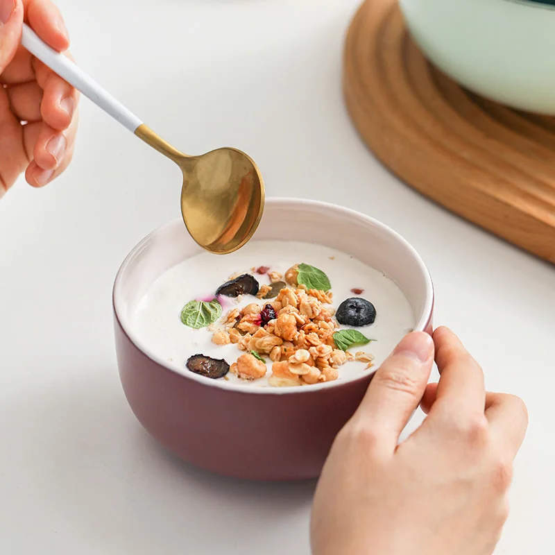 Round Stoneware Ceramic Color Glazed Bowl Salad Fruit Bowls For Dining Eco-friendly Serving Deep Cereal Soup Bowl