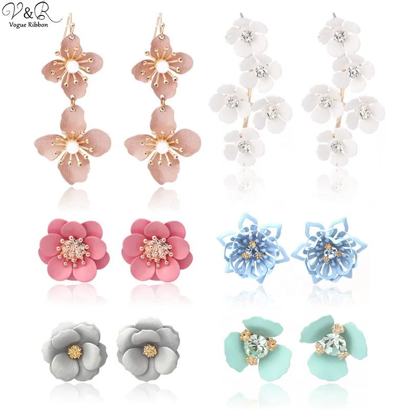 V&R Fashion Jewelry Korean Gold Metal Texture Floral Flower Stud Earring For Women