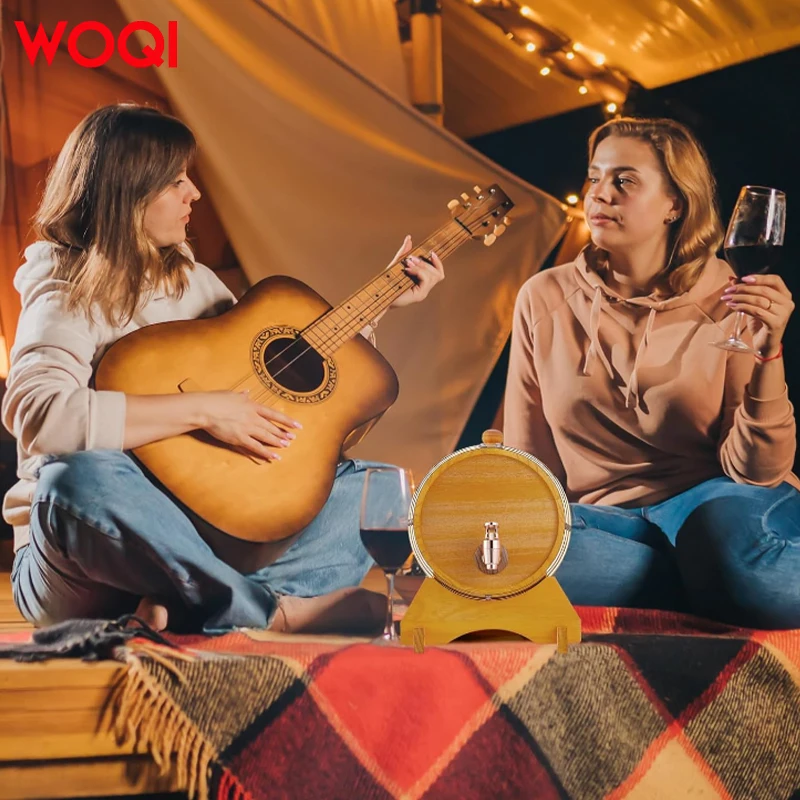 WOQI 1 Liter OakAging Barrel with Wood Stand Spigot Mini Whiskey Barrels for Bourbon, Whisky, Tequila, Rum, Mead Wine