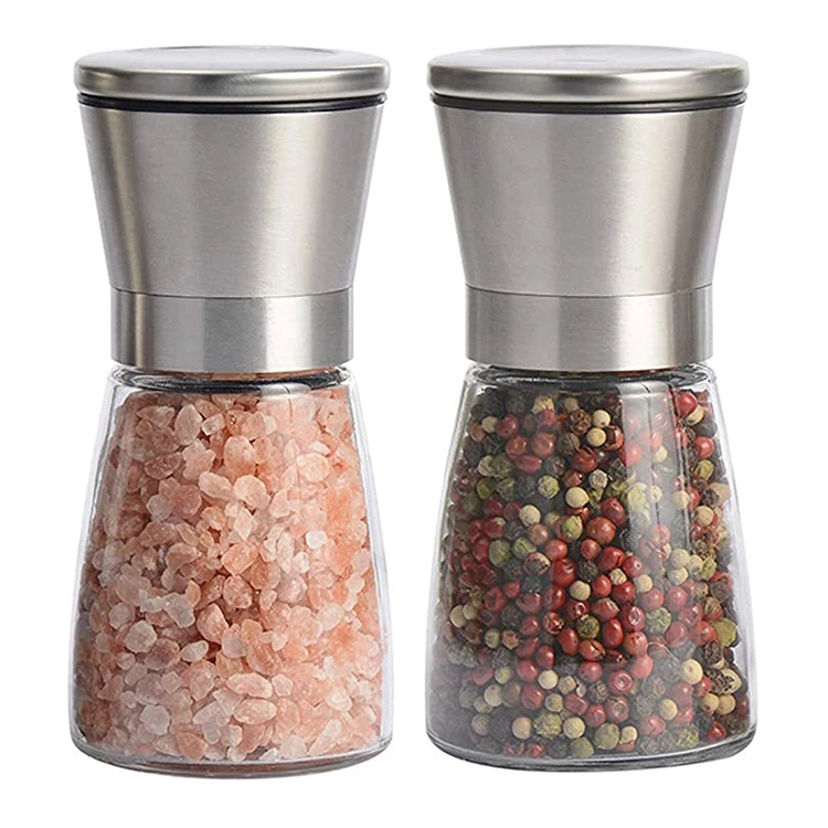 Adjustable Coarseness Glass Salt and Pepper Mill Stainless Steel Refillable Ceramic Manual Shakers