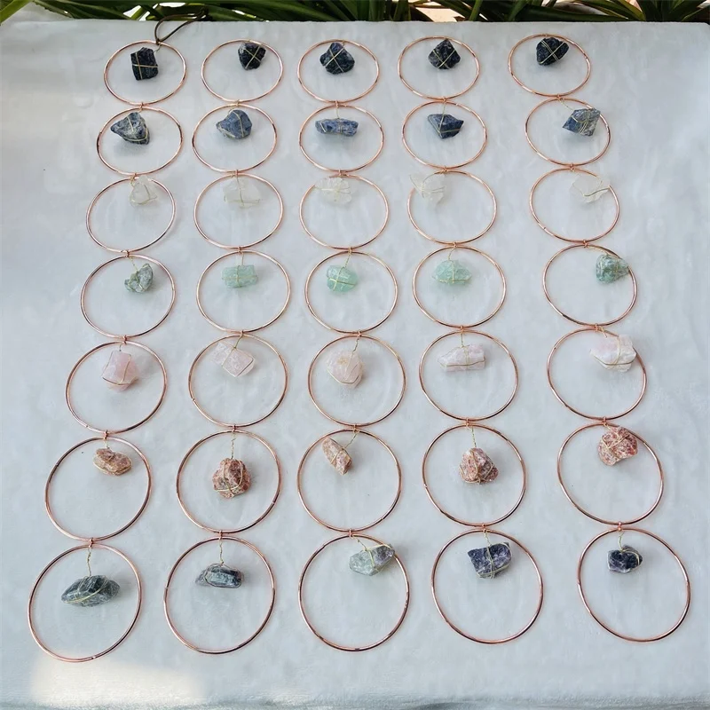 Natural Crystal Raw Stone Chakra Wall Hanging Ornament Healing Stone Crystal Wind Chime Crafts