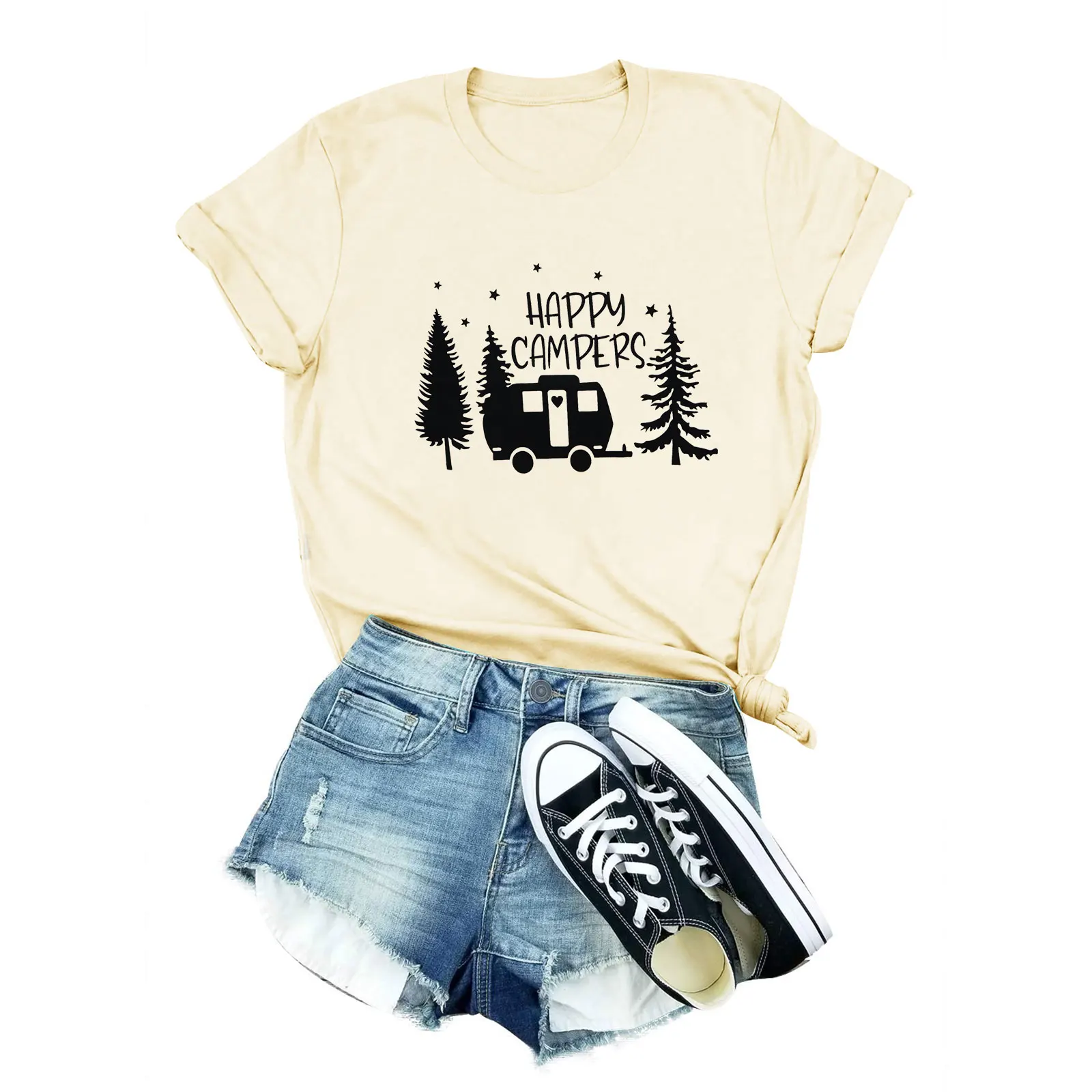 
Happy Campers Forest Short Sleeve Women Tee Shirt 