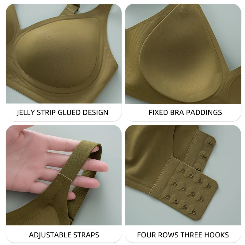Wholesale Wireless Seamless Jelly Strip Glued Push-up Bra with Fixed PAD Plus Size Women BCD Cup Soft Supportive Gathered Bra