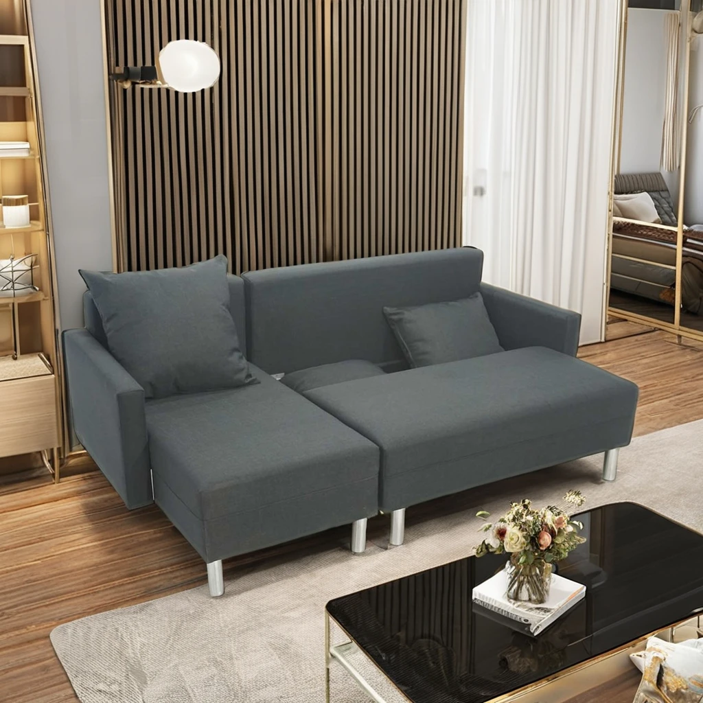 Modern Design Linen Fabric L-Shape Folding Storage Sofa Bed Multi-Functional Leisure Couch for Small Space Living Room Bedroom