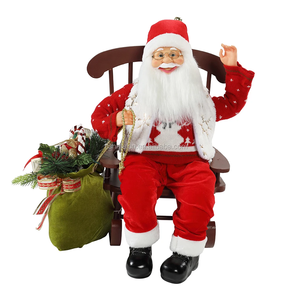 
55cm Chair Animated Santa Claus with Light Christmas Ornament Figurine Decoration Xmas dolls Holiday Collection Home Gifts 