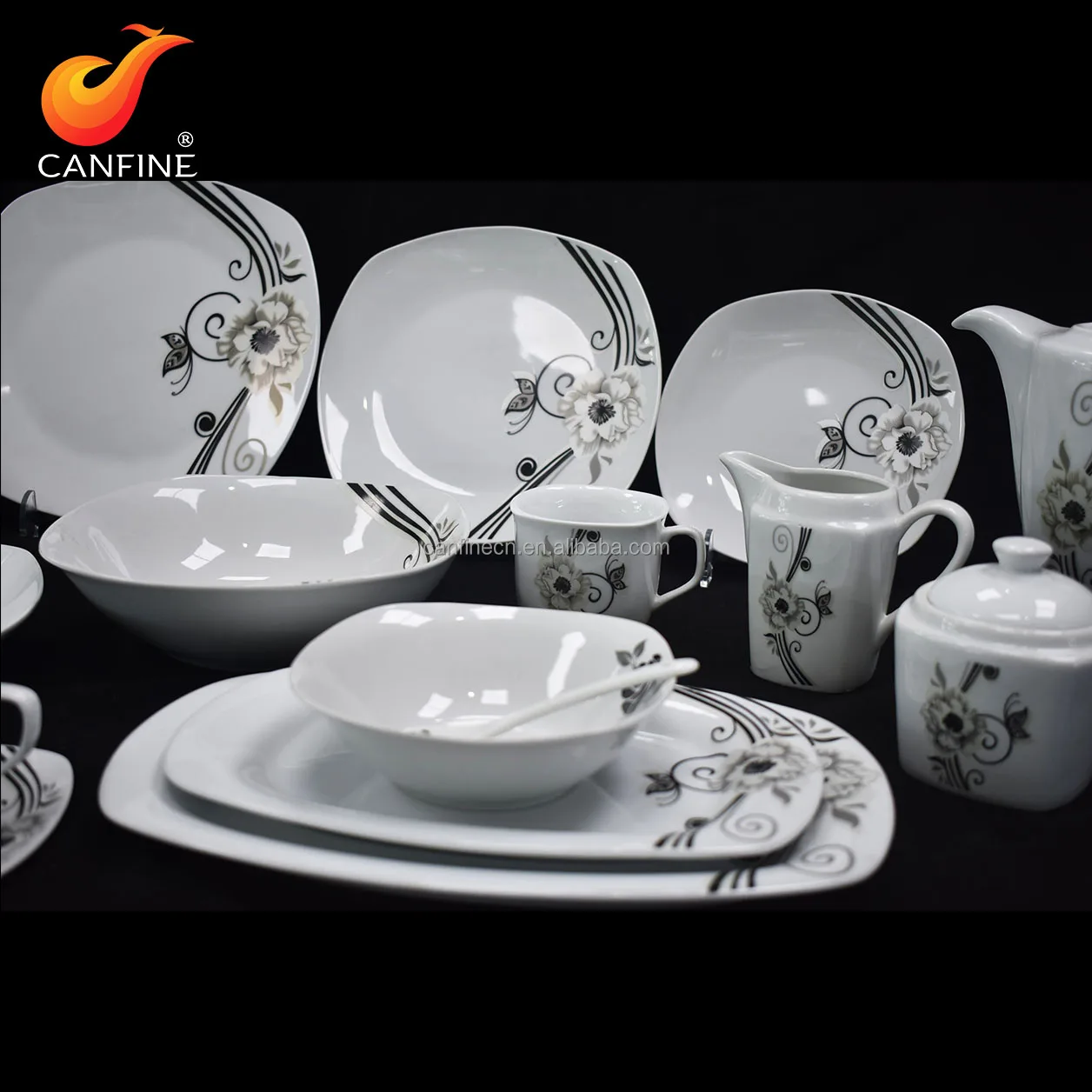 Hot Selling Glazed Ceramic 72 Piece Tableware Set Classic Print Design Factory Direct Sale Customizable