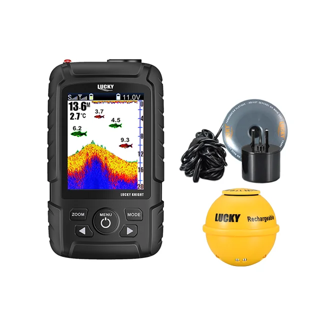 Lucky fishing equipment portable fish finder FF718LICD-LAT 2.8inch colored Dot-Matrix Display LA wireless sensor transducer