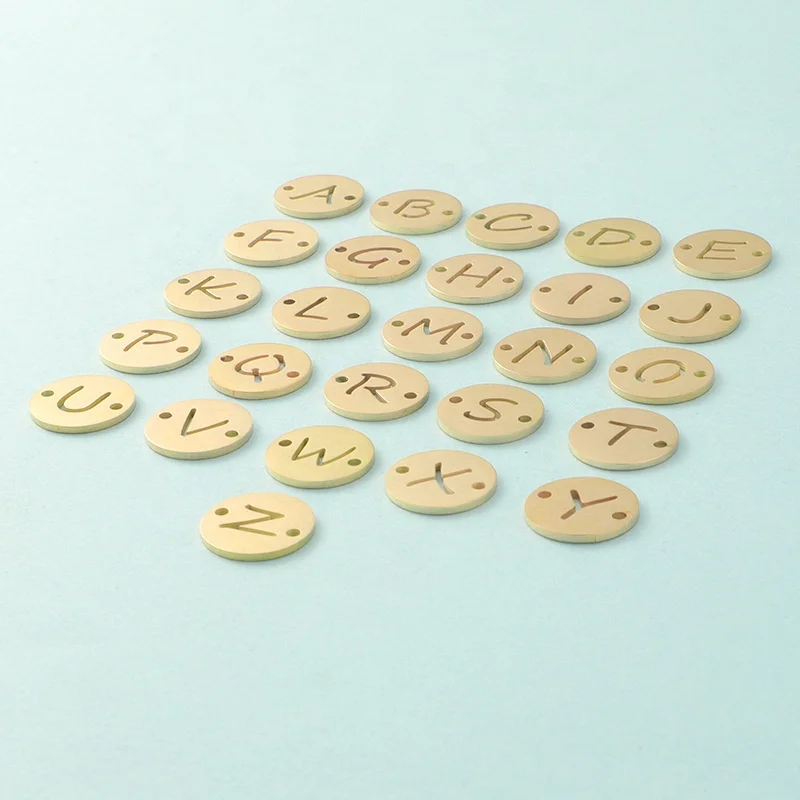 13mm stainless steel round letters charms bracelet connectors for bracelet jewelry making
