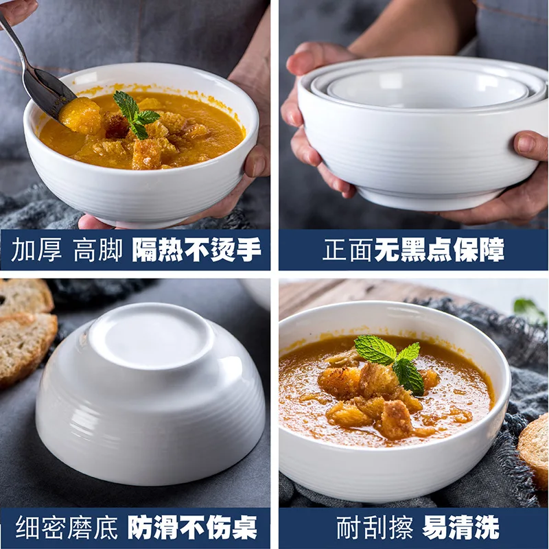 Factory custom logo Nordic white ceramic popcorn bowl 5.5/6.5/7.5 inch Porcelain Bowl for Hotel Restaurant