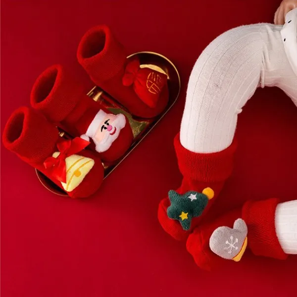 Kids Winter Anti Slip Warm Red Socks Santa socks with Rubber Spots Christmas Stocking Christmas Socks for Baby