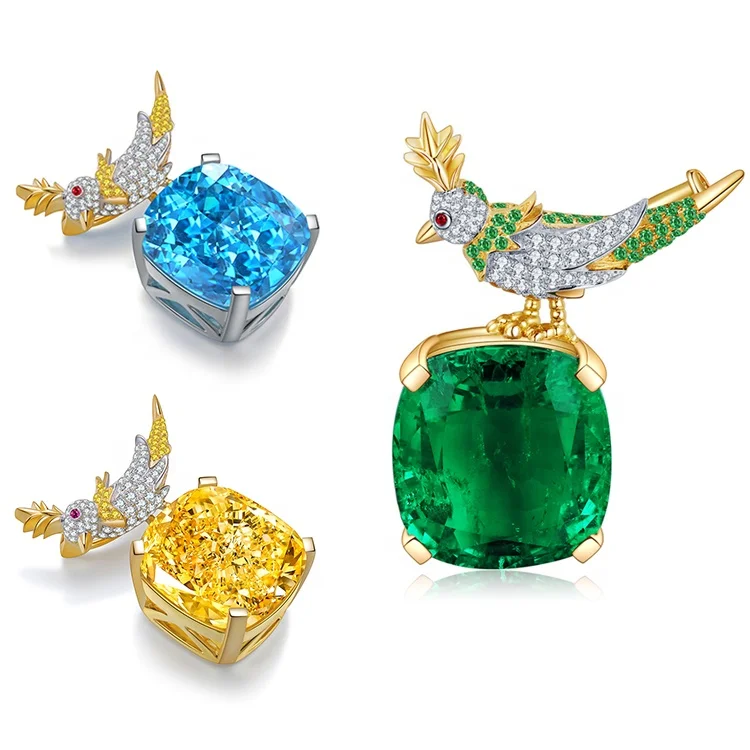 Luxury style kingfisher bird brooch 18K real gold with simulated diamond corundum big carat brooch