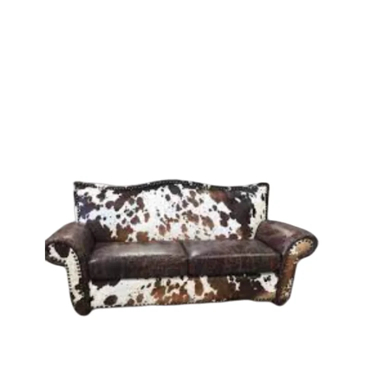 American Style Vintage Cowhide Fax Fur Cow Print Cowboy High Sofa Chair Furniture