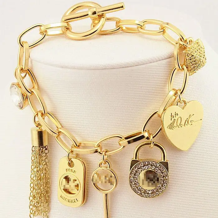 Wholesale 2024 New Fashion Hand Ornaments Peach Heart Diamond Lock Pendant Tassel Gemstone Bracelet High Quality