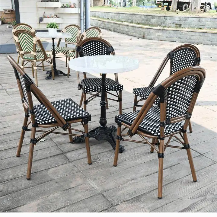 Garden Furniture Outdoor White Rattan Bamboo Dining Chair Outdoor table and chair Cafe Set