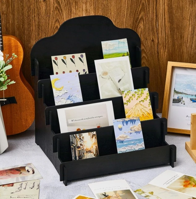 4 Tier Greeting Wooden Sticker Display Stand Portable Card Rack Multipurpose Holder for Cards Stickers Photos