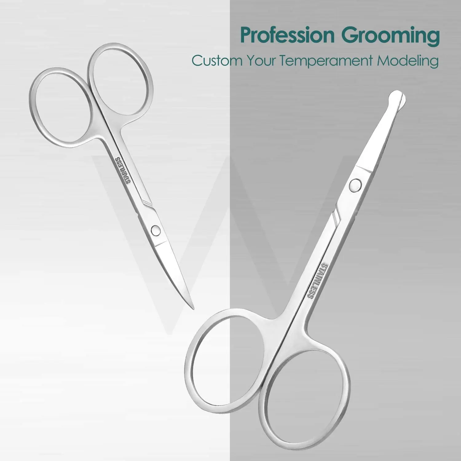 2PCS Stainless Steel Eyebrow Mustache Trimming Curved Scissor Nose Hair Round Scissor for Men