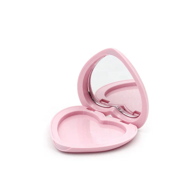 
High Quality Heart Shape Plastic Portable Powder Box Mini Eye shadow Blush Box With Makeup Mirror 