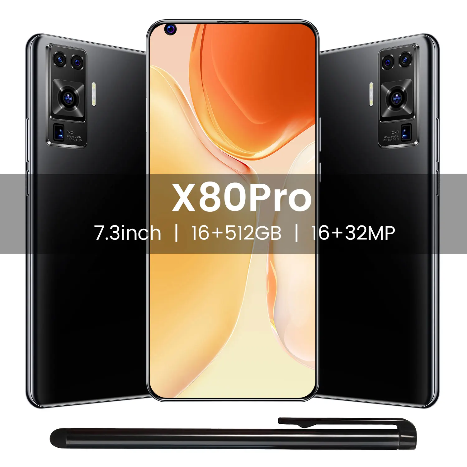 Phone X80Pro 7.3 inch Android Smartphones 16GB+512GB 10 Core 5G  Mobile Phones