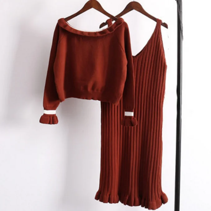 
Two Piece Lady Sweater Sets Women Dress Set Ladies Sweater Dresses 