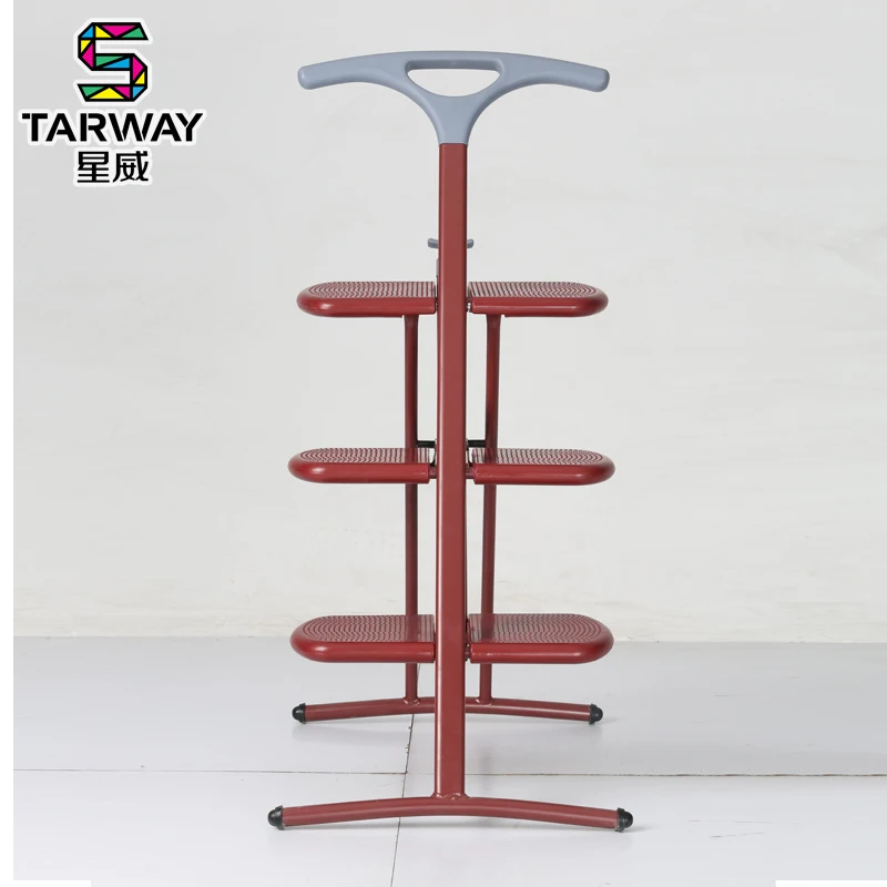 Starway Modern Indoor Folding Easy Store Wide Step Ladder Metal Frame Plastic Step Pedal Red Ladder For Living Room HL-01