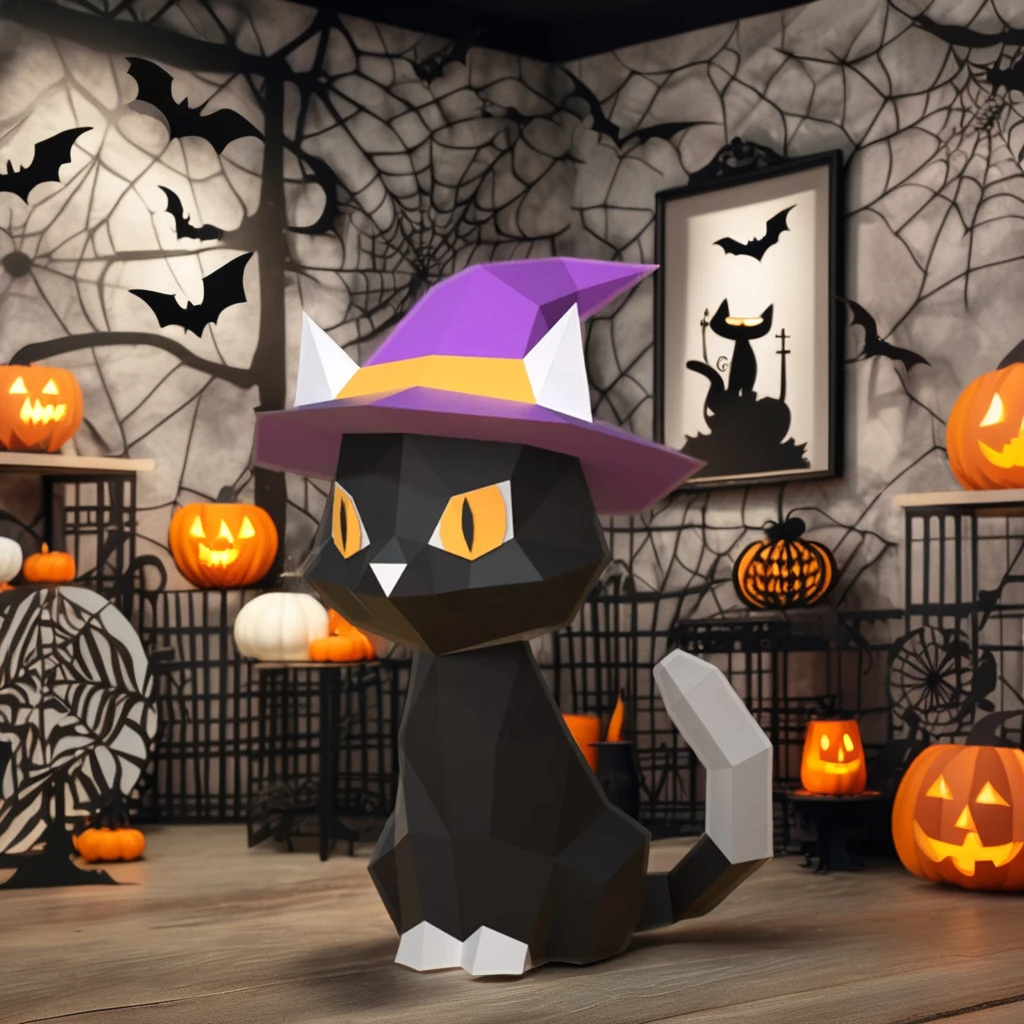 All Saints Black Cat, 3D origami paper home decoration, living room, educational hobby, holiday party, DIY origami paper crafts