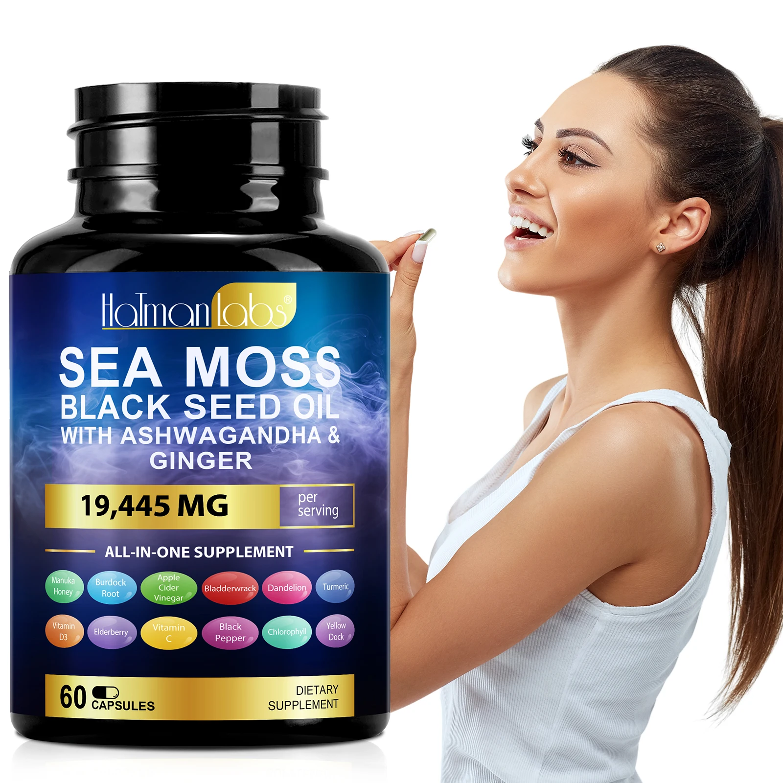 Hatmanlabs 60 capsules sea moss supplement sea moss capsules black seed oil sea moss ashwaganda capsules