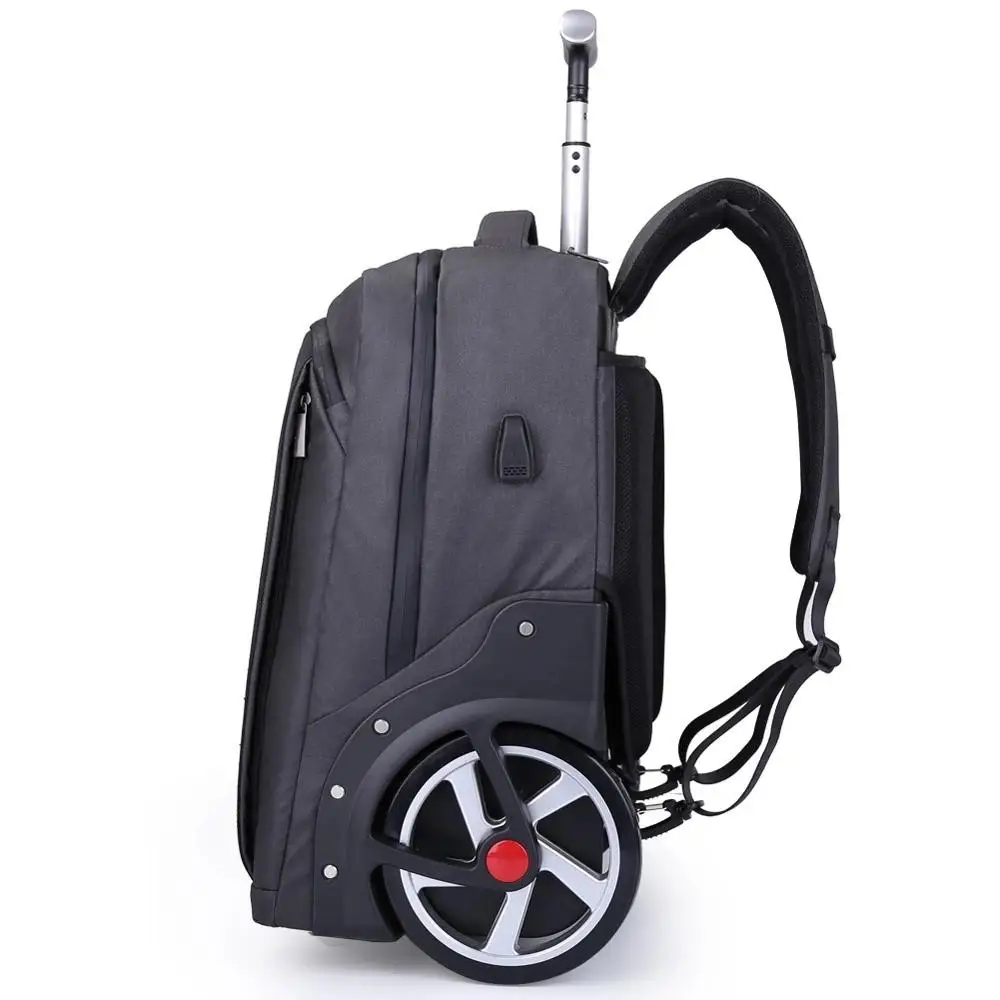 
Custom OEM Big Wheels Travel School Trolley Wheeled Luggage Carry on Backpack Case Bag with USB 