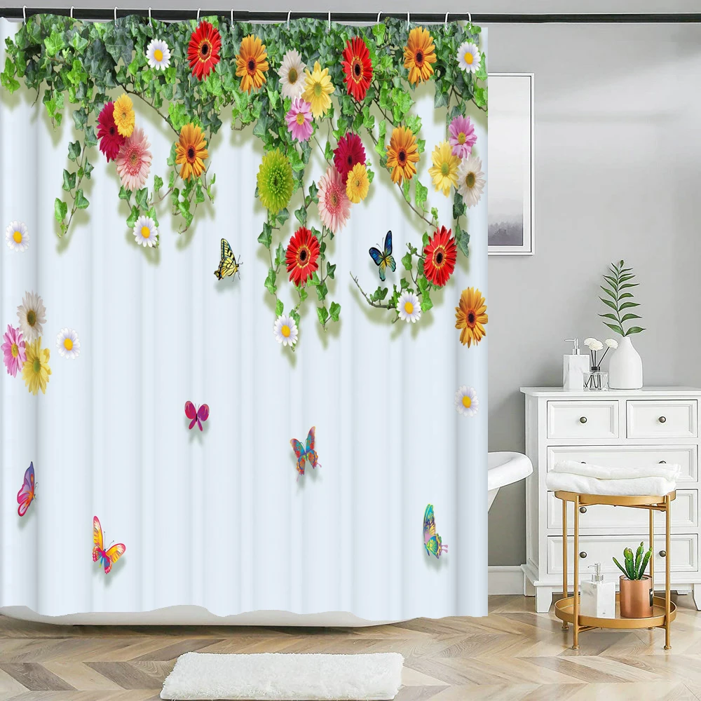 Beautiful Natural Flowers Shower Curtain Waterproof Polyester Fabric Bath Curtain Rose Floral Curtains for Bathroom Decor