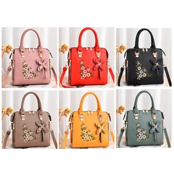 2021 cute big fashion shoulder ladies blue floral embroidery designs leather womens hand bags