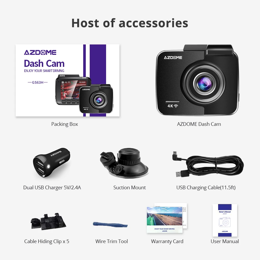 AZDOME GS63H 4K Встроенный GPS WiFi Автомобильный видеорегистратор с двумя объективами Автомобильная камера заднего вида видеокамера ночного видения