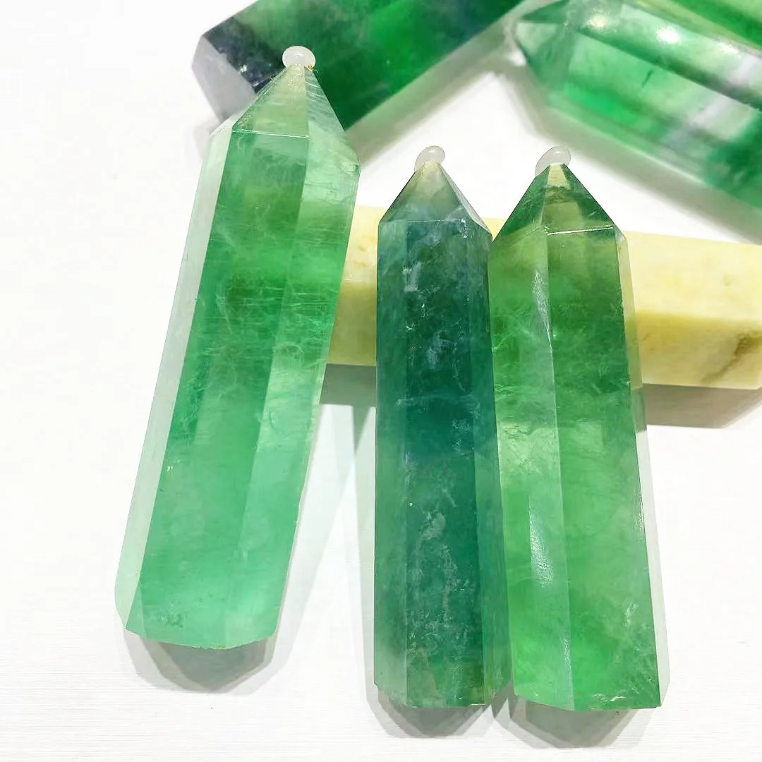 High Quality Natural Crystal Healing Stone Point Rainbow Fluorite Tower Point