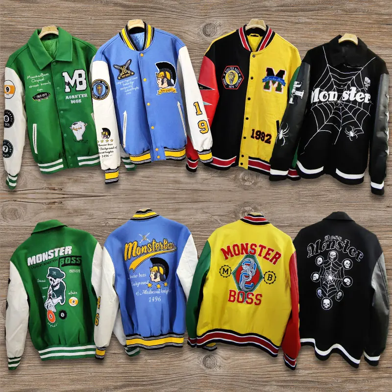 Huili oem wholesale high quality winter heavy weight varsity jacket with leather sleeves men designer custom varsity jacket