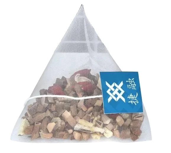 Custom biodegradable Nylon PA corn fiber packaging roll disposable empty pyramid herbal  filter bag