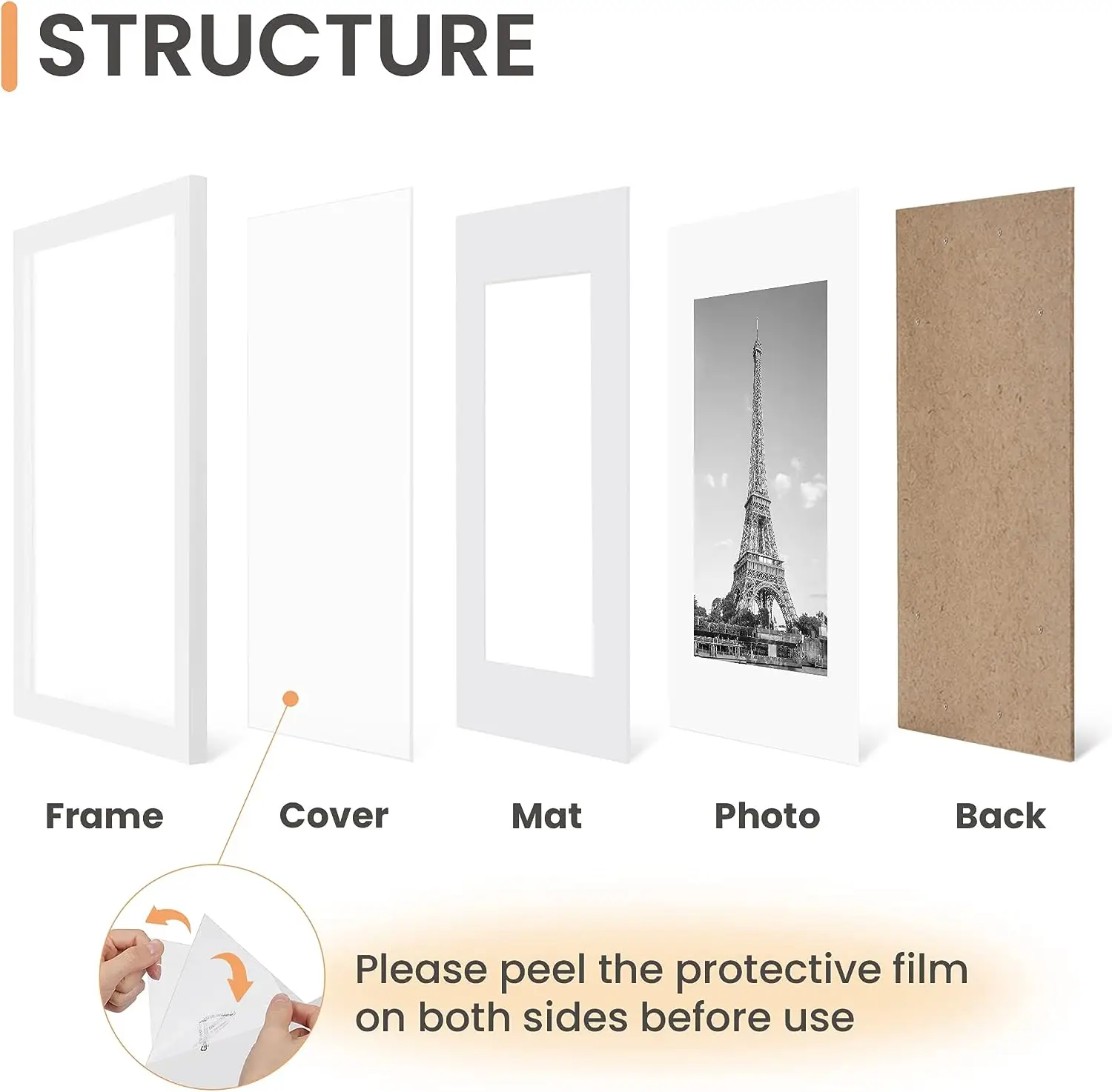 A4 Picture Frame  Made of High Definition Glass for 6x8 with Mat or 8.3X11.7 Without Mat, Wall Mounting Photo Frames, White