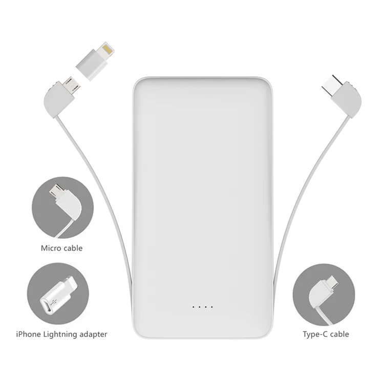 
2019 New! Super Slim built-in Dual cable mobile power bank 10000mah for promotion 