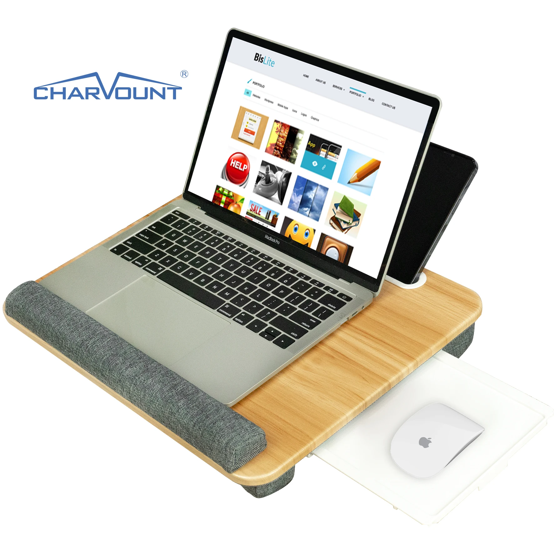 Charmount Study Table Bed Table Laptop Desk Bamboo Laptop Table with Pad and Phone Holder for Bed