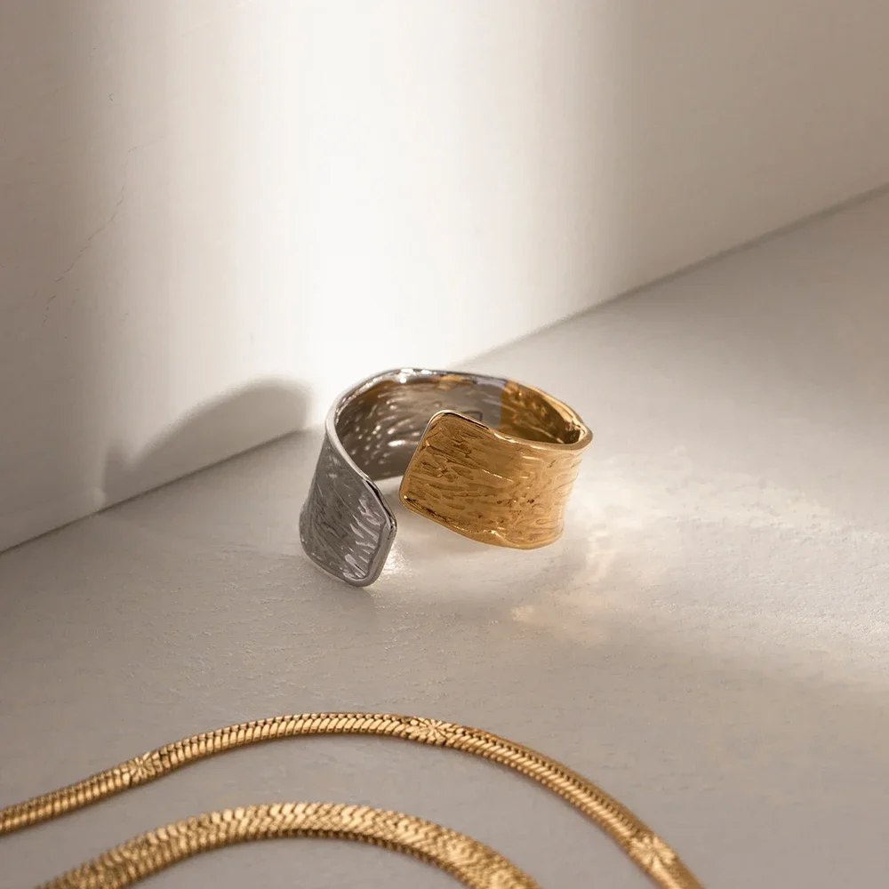 Оптовая продажа бестселлер очаровательные 18k Позолоченные ювелирные изделия из нержавеющей стали подарок Сращивание широкие кольца для женщин