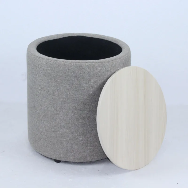 Factory price hot wholesale high end linen Wood lid storage ottoman