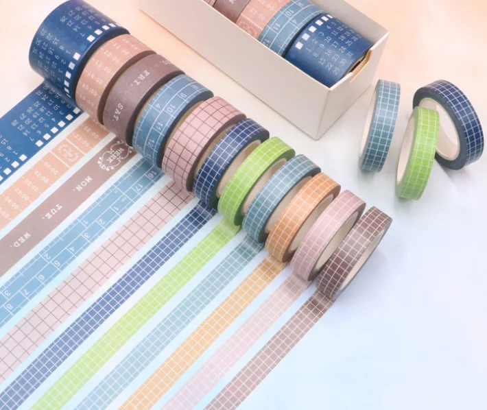 Grid Washi Tape 10M Colorful Paper Adhesive Masking Tapes 15MM Width Sticky Paper Tape for DIY Scrapbook Journals